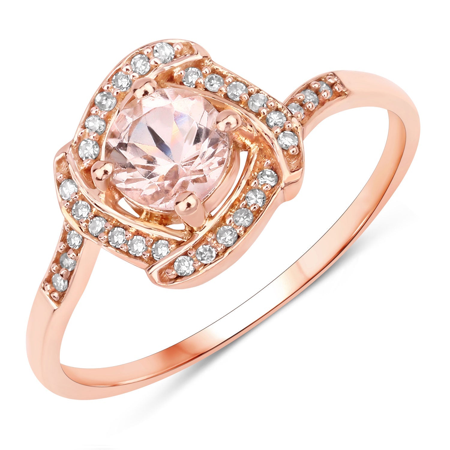 Carat Genuine Morganite and White Diamond 14K Rose Gold Ring