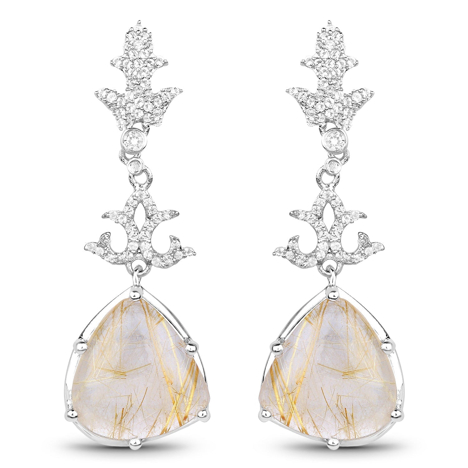 15.97 Carat Genuine Golden Rutile And White Topaz .925 Sterling Silver Earrings - Earrings - e4966grutwt - gallery - image - Omni Jewelcrafters
