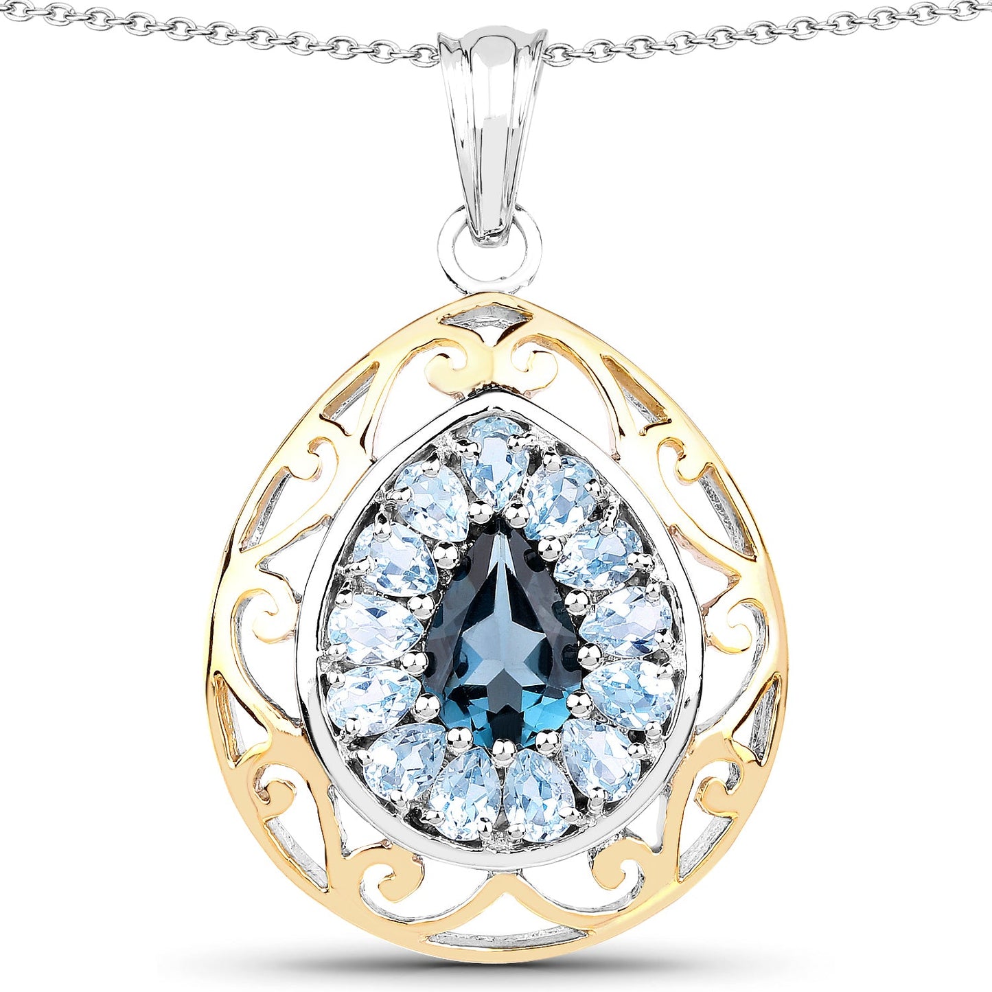 18K Yellow Gold Plated 4.44 Carat Genuine London Blue Topaz and Blue Topaz .925 Sterling Silver Pendant - Pendants - p2983lbtbt - gallery - image - Omni Jewelcrafters