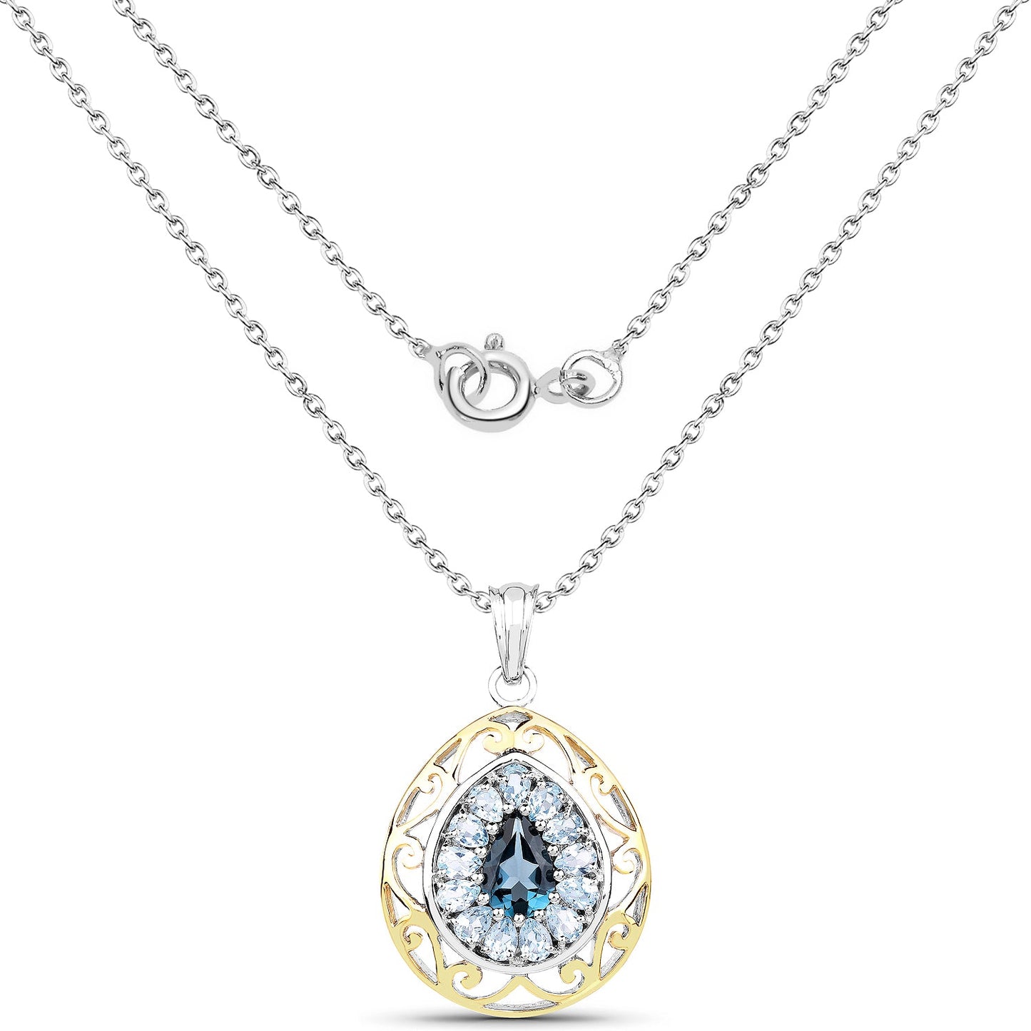 18K Yellow Gold Plated 4.44 Carat Genuine London Blue Topaz and Blue Topaz .925 Sterling Silver Pendant - Pendants - p2983lbtbt - view1 - image - Omni Jewelcrafters