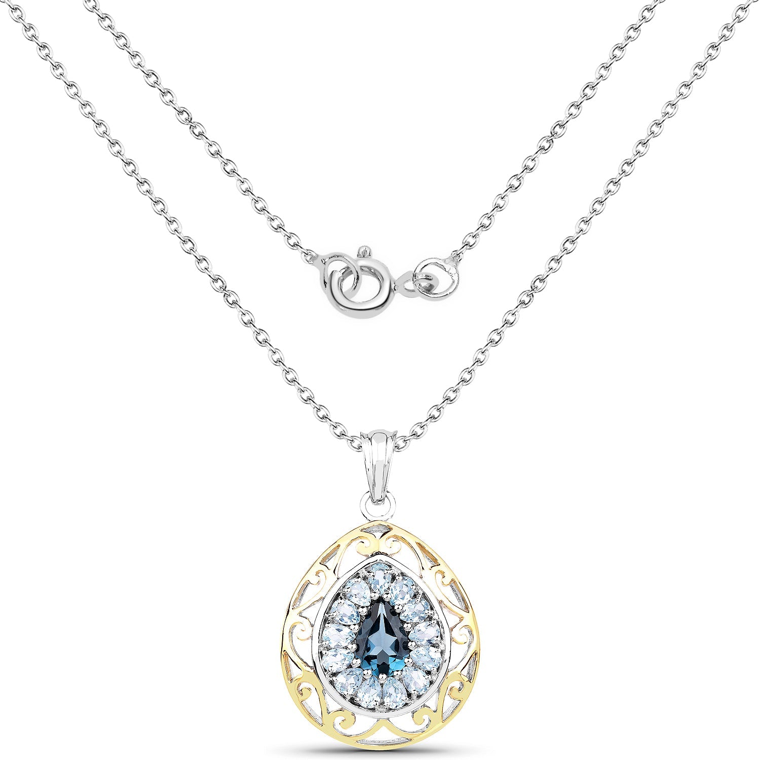 18K Yellow Gold Plated 4.44 Carat Genuine London Blue Topaz and Blue Topaz .925 Sterling Silver Pendant - Pendants - p2983lbtbt - view1 - image - Omni Jewelcrafters