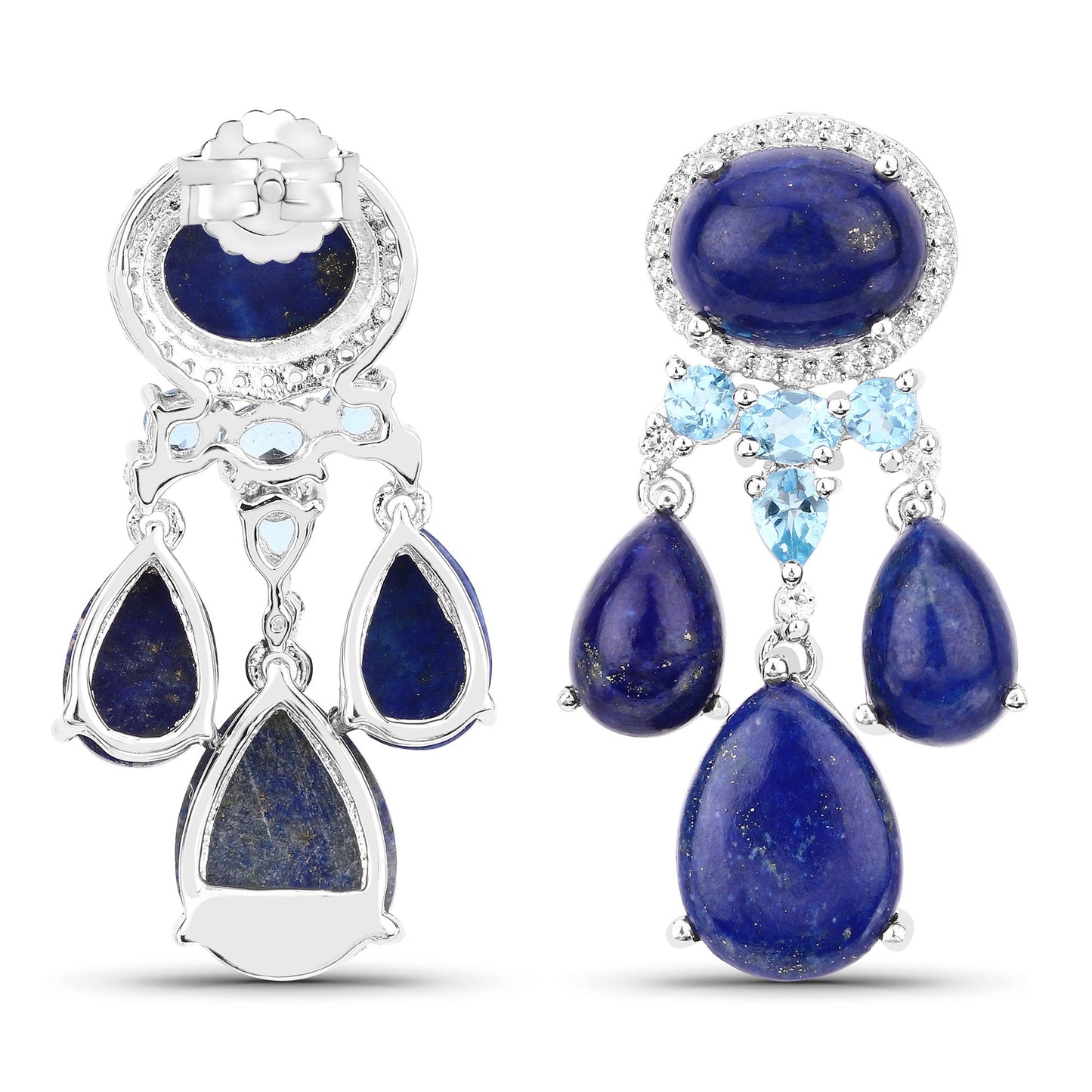 23.63 Carat Genuine Lapis, Swiss Blue Topaz and White Topaz .925 Sterling Silver Earrings - Earrings - e4503lapissbtwt - view2 - image - Omni Jewelcrafters