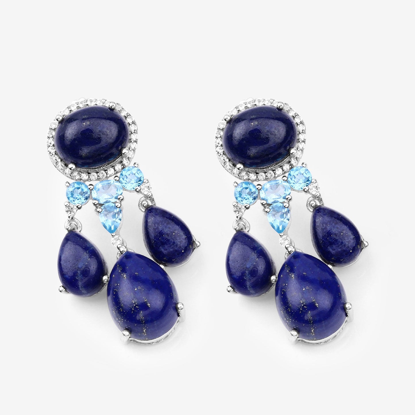 23.63 Carat Genuine Lapis, Swiss Blue Topaz and White Topaz .925 Sterling Silver Earrings - Earrings - e4503lapissbtwt - natural - 02 - image - Omni Jewelcrafters
