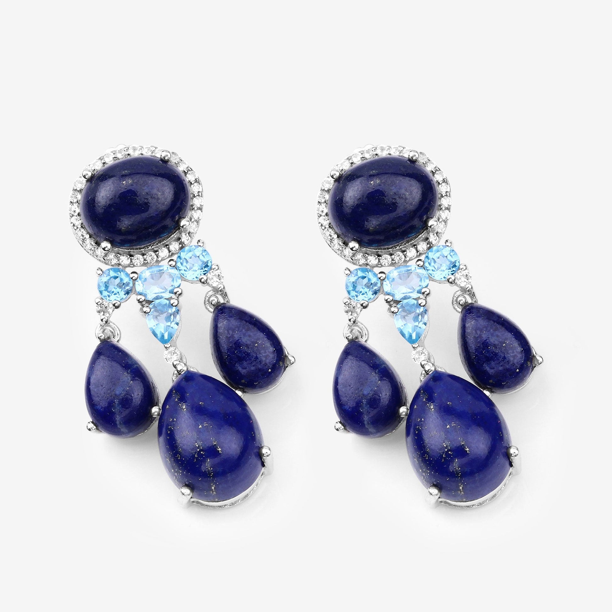 23.63 Carat Genuine Lapis, Swiss Blue Topaz and White Topaz .925 Sterling Silver Earrings - Earrings - e4503lapissbtwt - natural - 02 - image - Omni Jewelcrafters