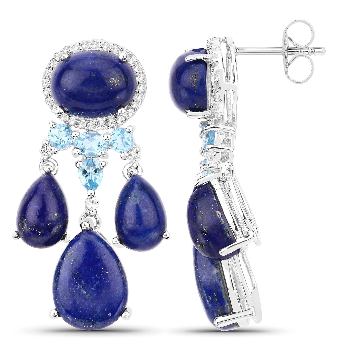 23.63 Carat Genuine Lapis, Swiss Blue Topaz and White Topaz .925 Sterling Silver Earrings - Earrings - e4503lapissbtwt - view1 - image - Omni Jewelcrafters