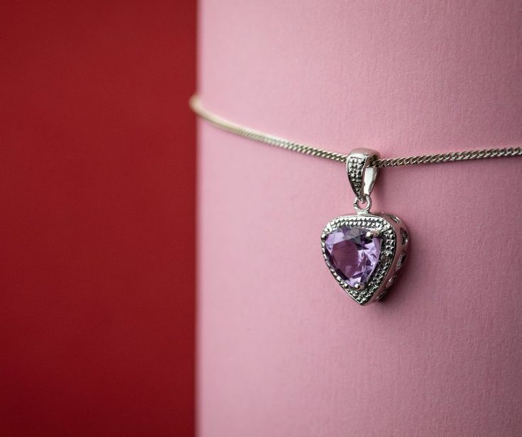 Sterling Silver Heart-Shaped Amethyst Pendant (Chain Not Included)