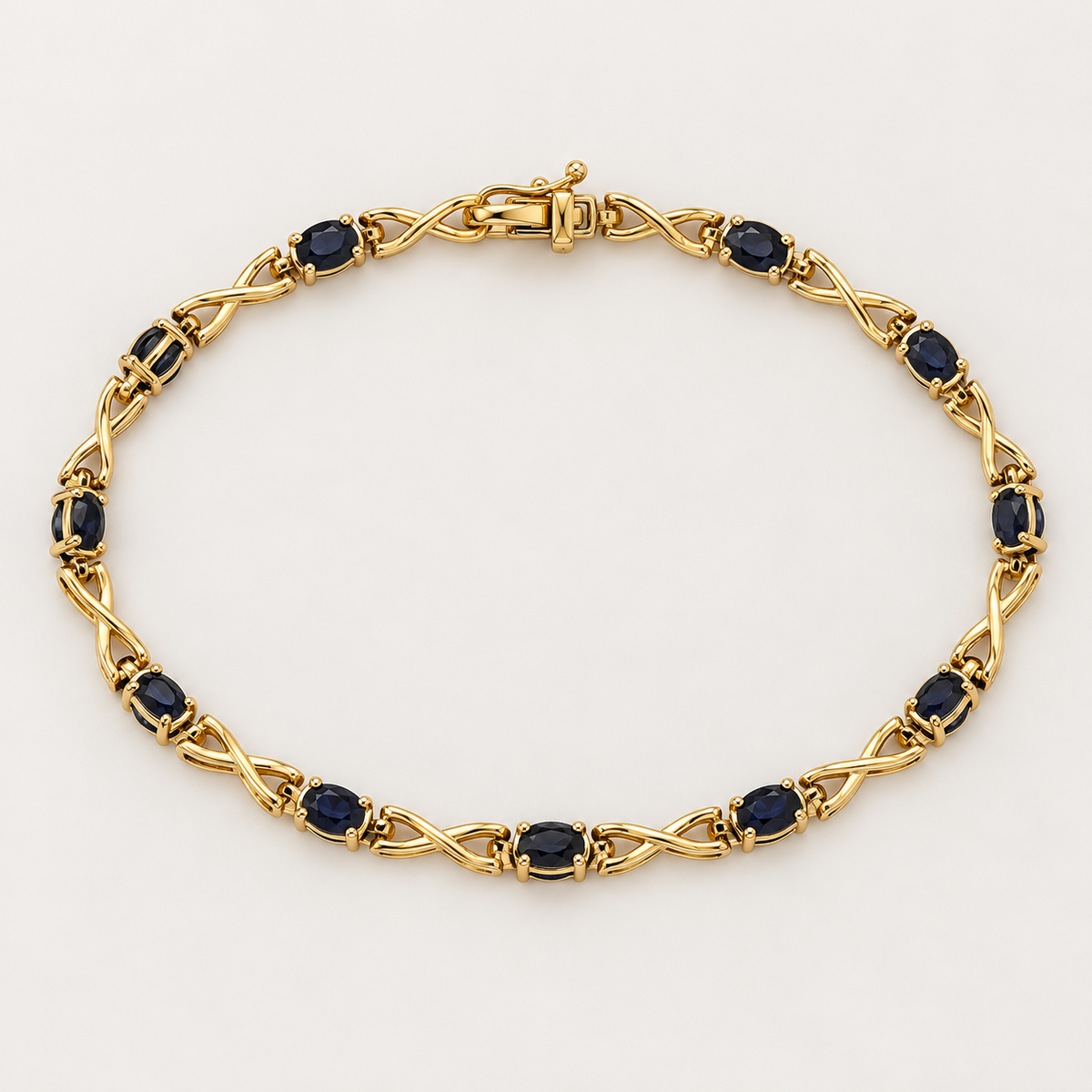10K Yellow Gold Blue Sapphire Link Bracelet – 3.90 Carats