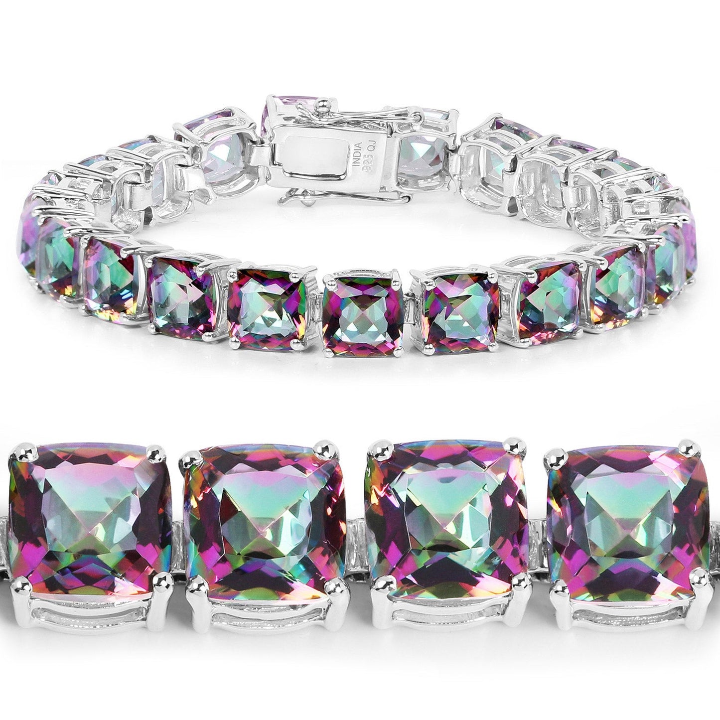 48.93 Carat Genuine Rainbow Quartz .925 Sterling Silver Bracelet - Bracelets - b1074mysqtz - view1 - image - Omni Jewelcrafters