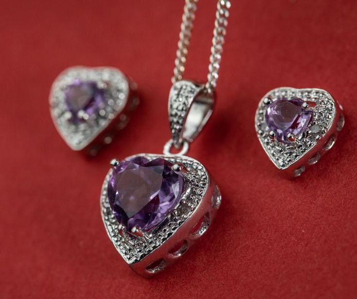Sterling Silver Heart-Shaped Amethyst Earring