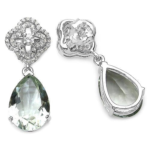 9.14 Carat Genuine Green Amethyst and White Topaz .925 Sterling Silver Earrings - Earrings - e4066gawt - view1 - image - Omni Jewelcrafters