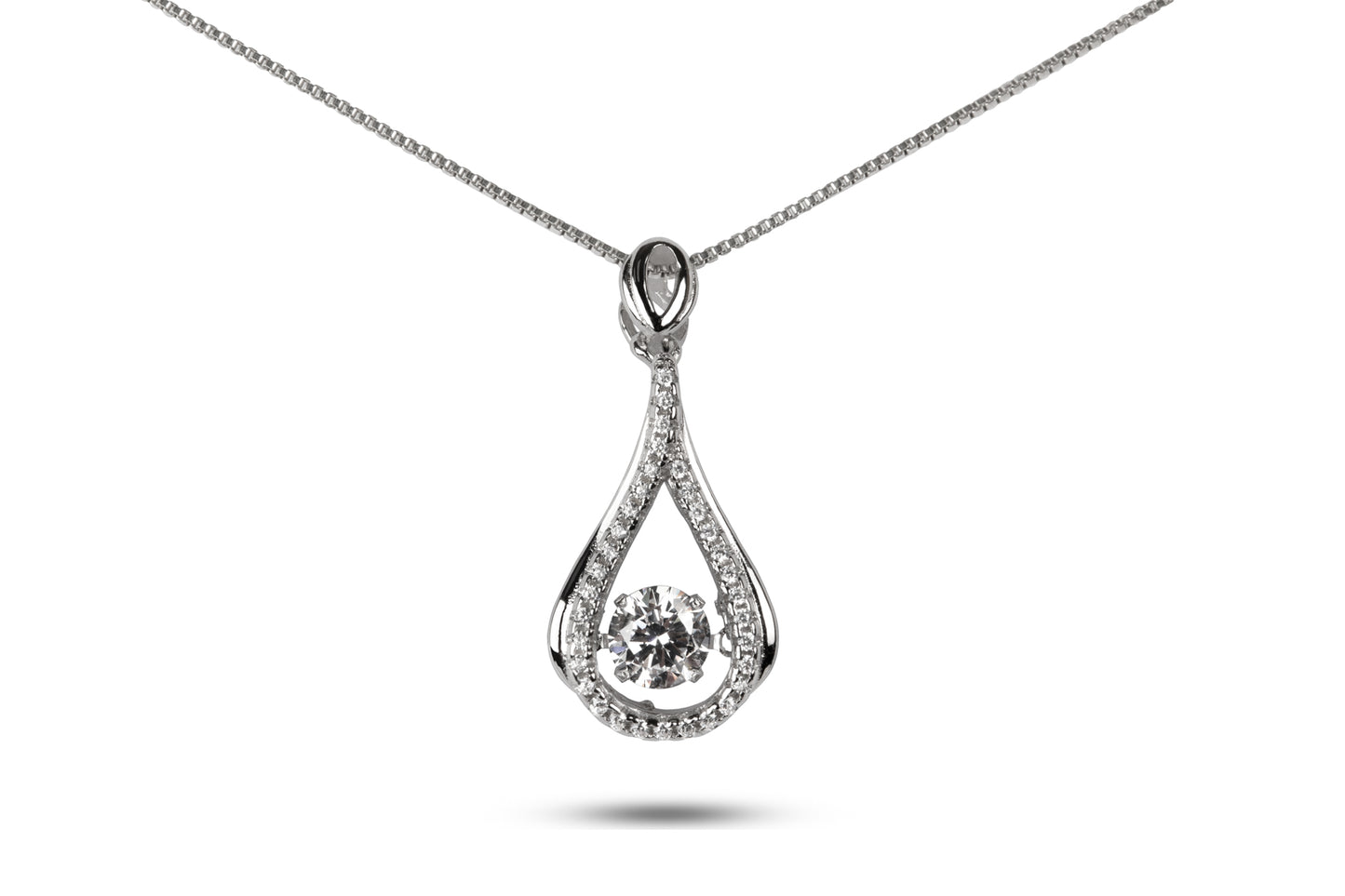 Sterling Silver Dancing Diamond Pendant with Cubic Zirconia ( Chain Not Included )