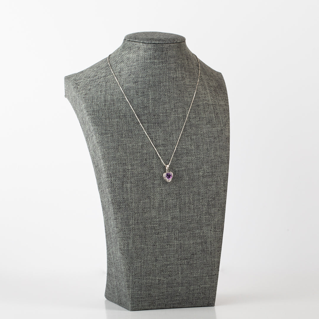 Sterling Silver Heart-Shaped Amethyst Pendant (Chain Not Included)