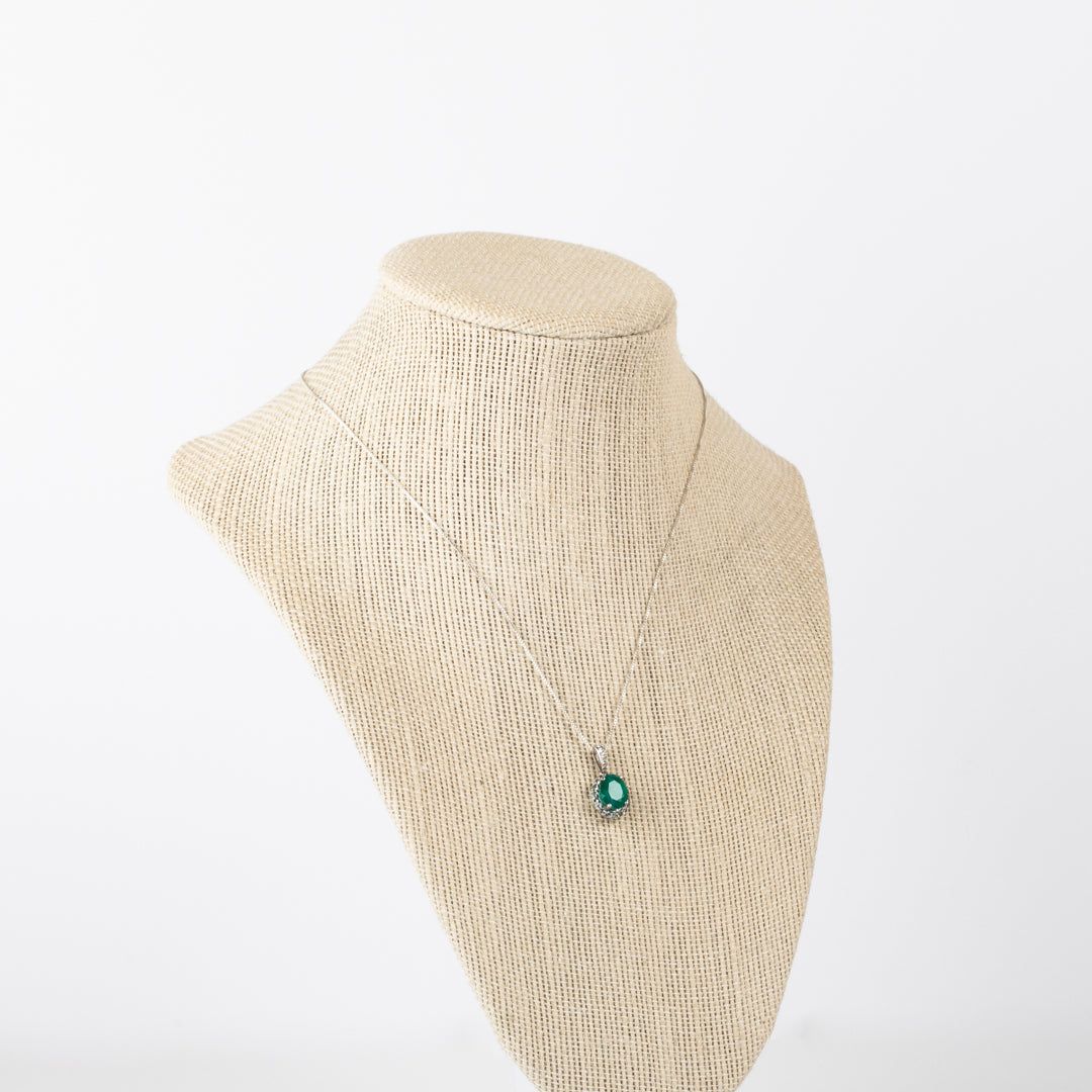 Oval Green Amethyst and Cubic Zirconia Halo in Sterling Silver Pendant (Chain Not Included)