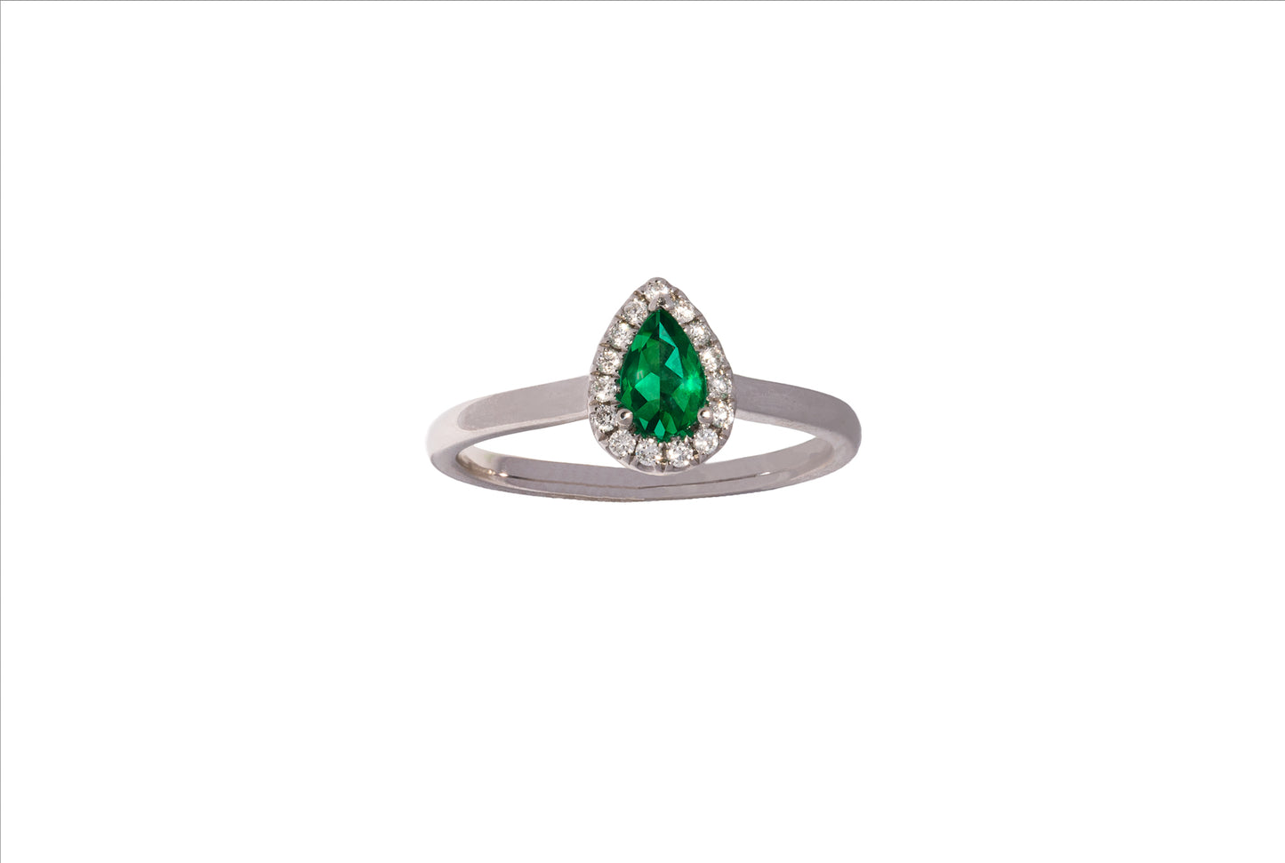 18K White Gold Emerald and Diamond Ring - 0.35ct 1 DIA Round, 15 0.12 CT