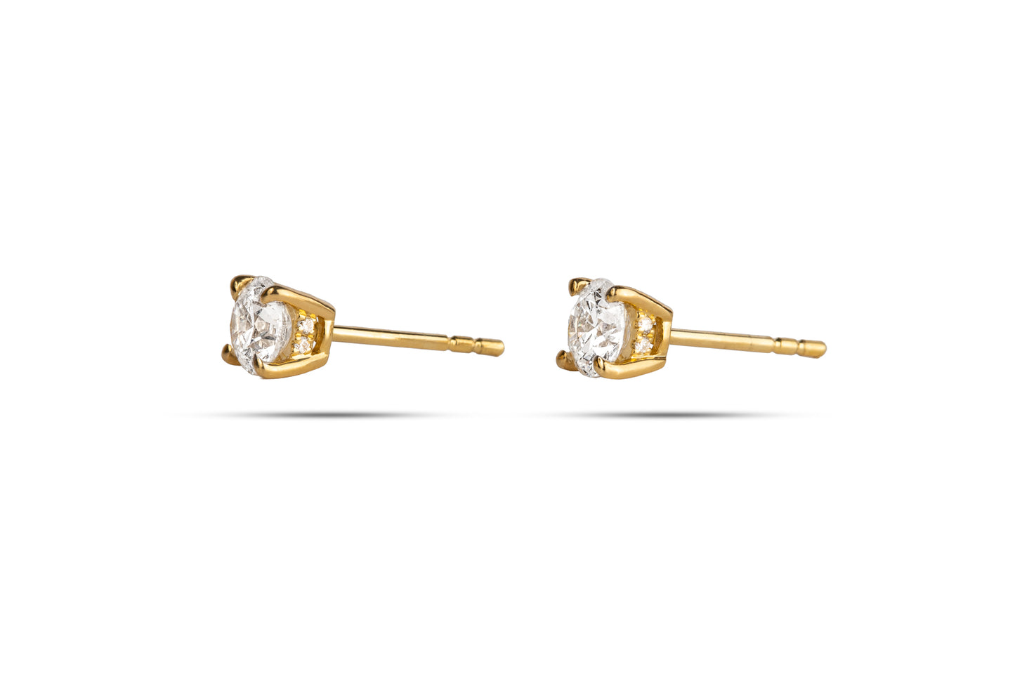 Lab-Grown Diamond Solitaire Studs with Hidden Halo in 18K Yellow Gold