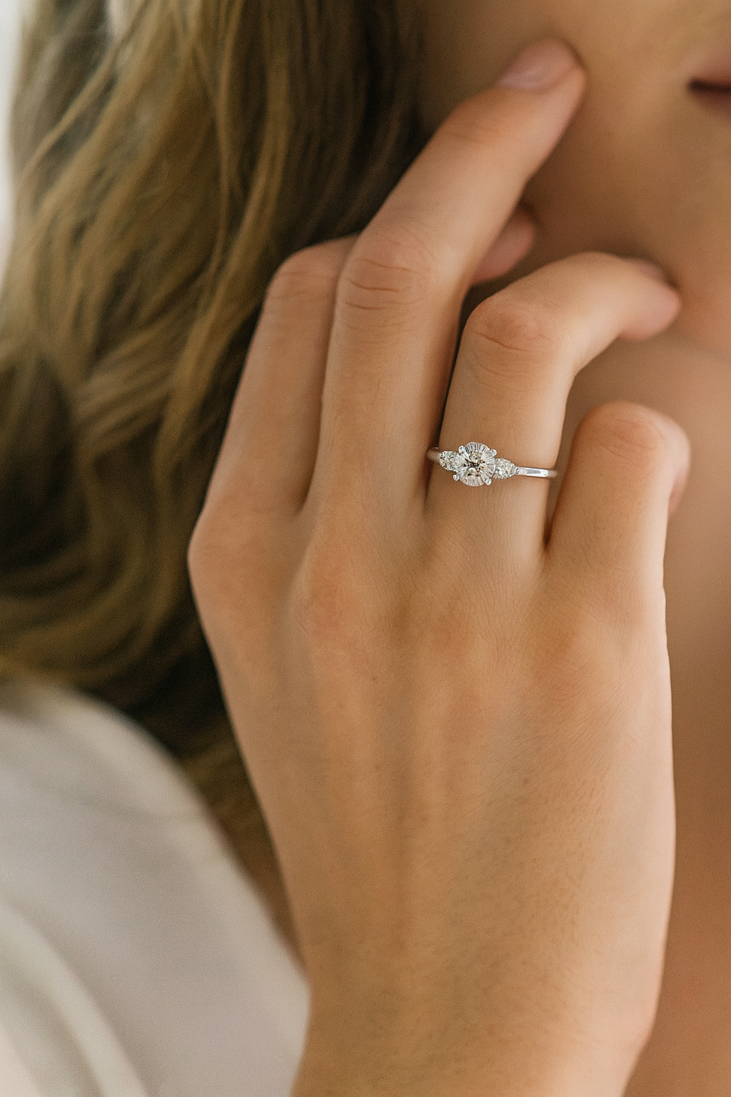 Three-Stone Lab Grown Diamond Ring in 18K White Gold