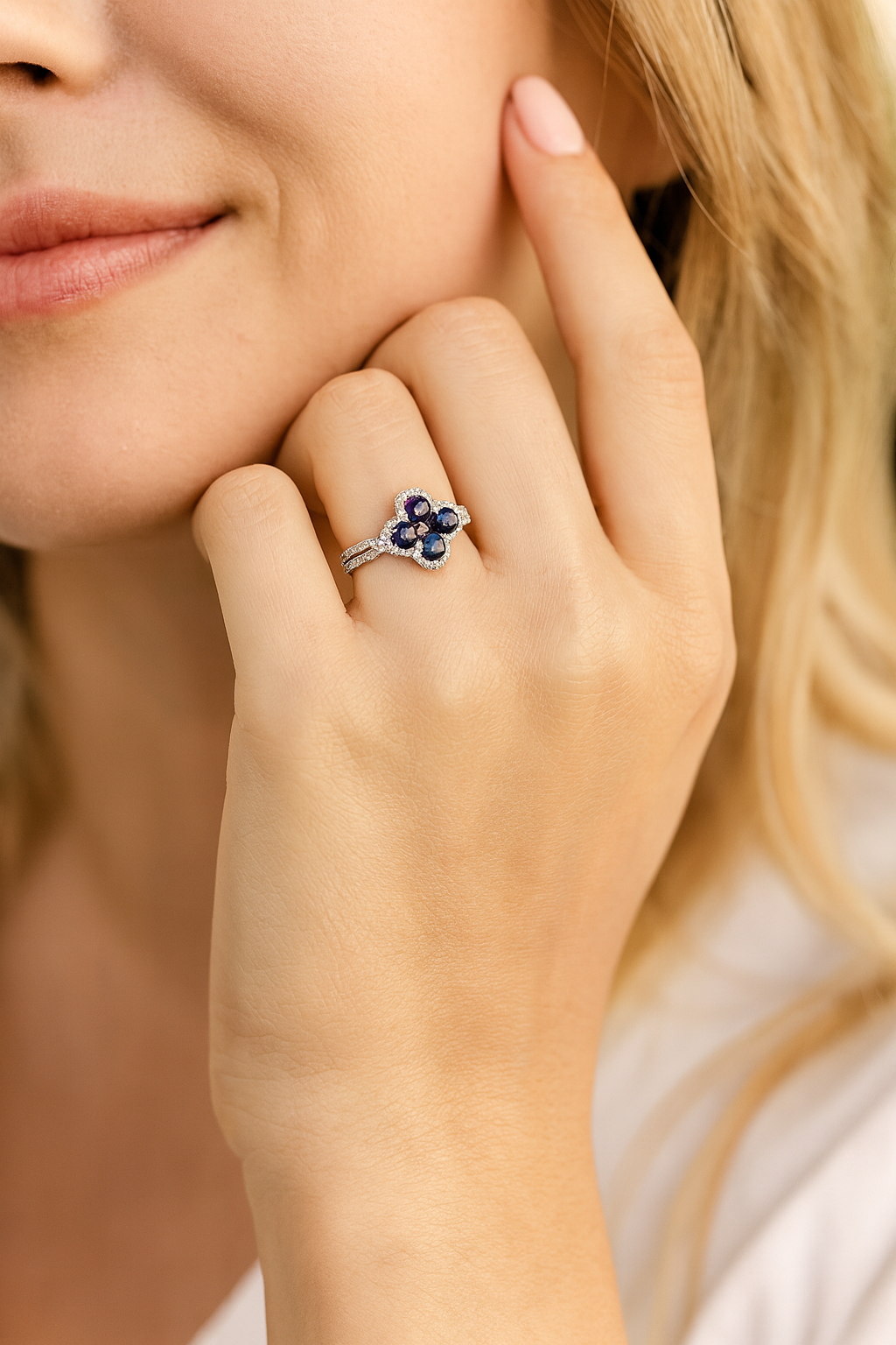 Bague saphir style trèfle