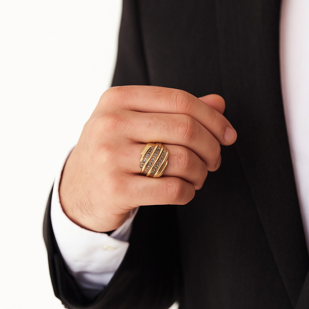 10K Yellow Gold Men’s Multi-Row Diamond Ring