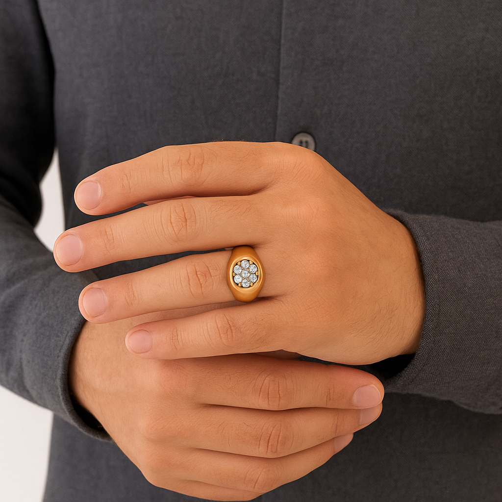 Classic 10K Yellow Gold Diamond Cluster Ring for Men