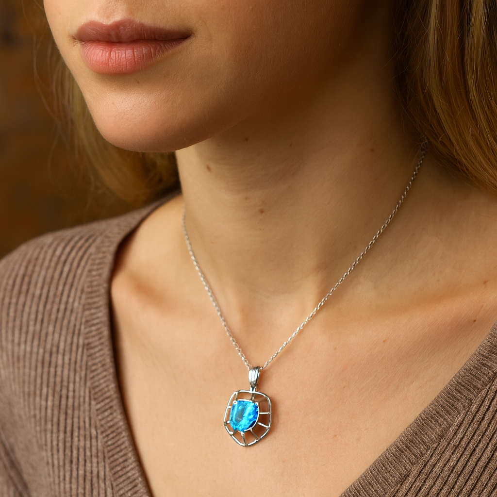 7.60 Carat Genuine Blue Topaz .925 Sterling Silver Pendant