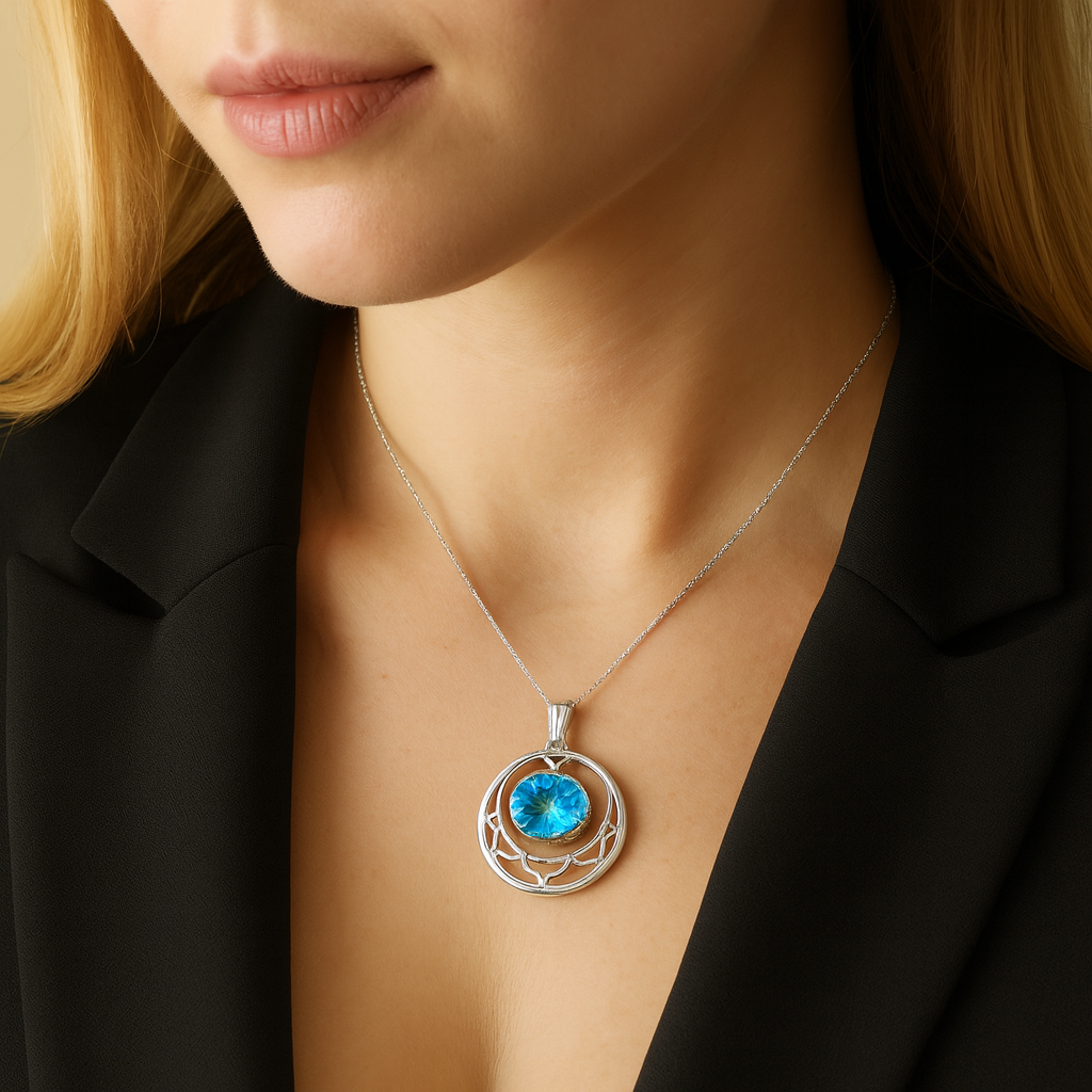 8.75 Carat Genuine Swiss Blue Topaz .925 Sterling Silver Pendant