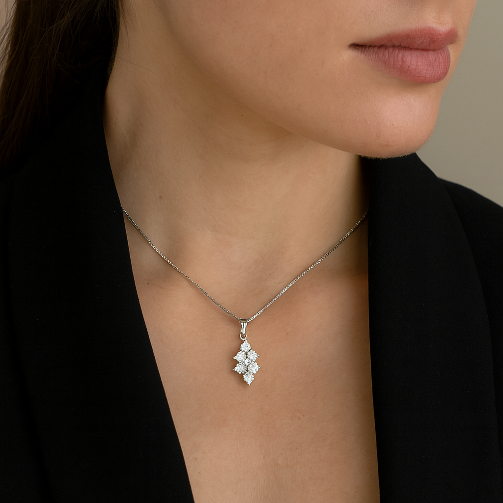 Cubic Zirconia Cluster in Sterling Silver Pendant (Chain Not Included)