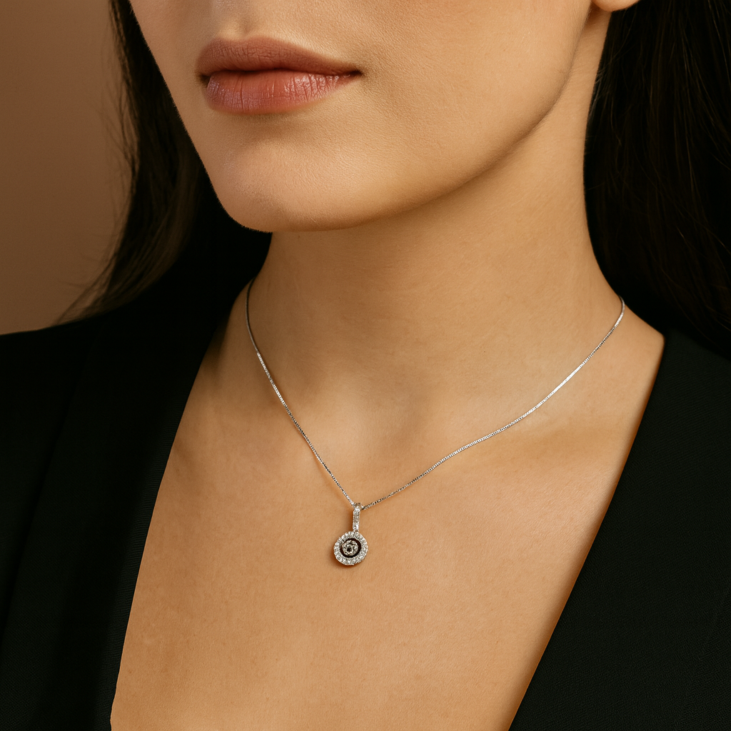 Dancing Diamond Pendant with Cubic Zirconia in Sterling Silver (Chain Included)