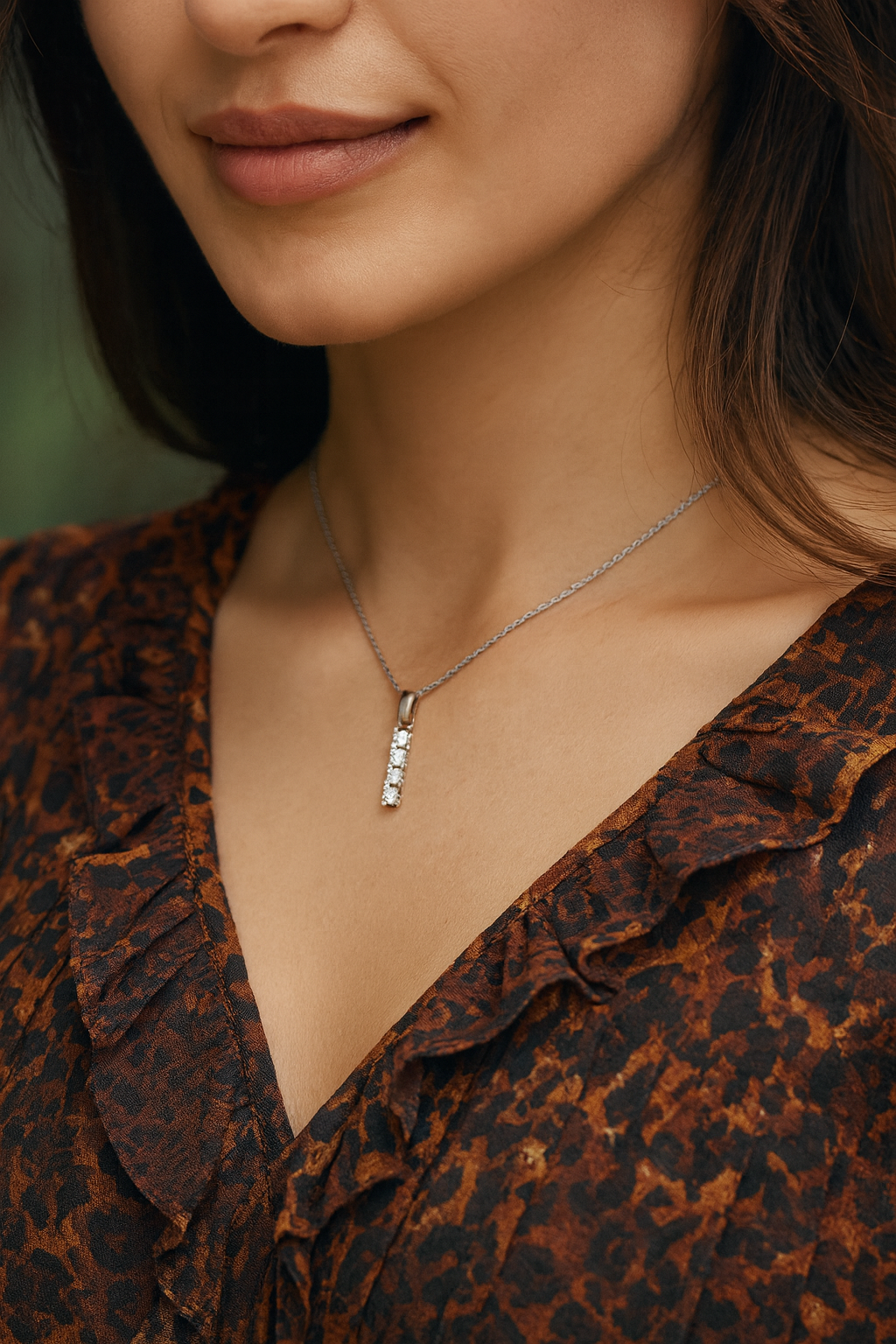 Line Bar Cubic Zirconia Pendant in Sterling Silver (Chain Not Included)
