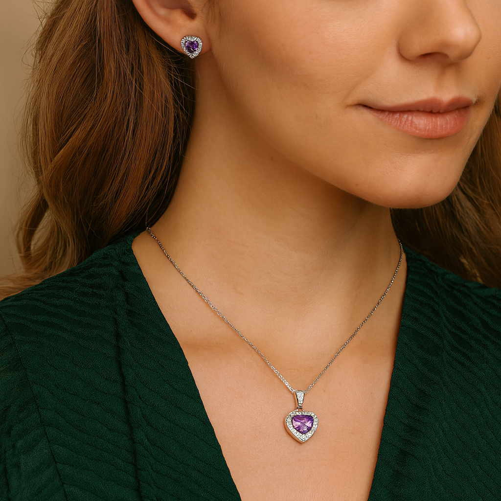 Love's Embrace Amethyst Diamond Earring/Pendant Set