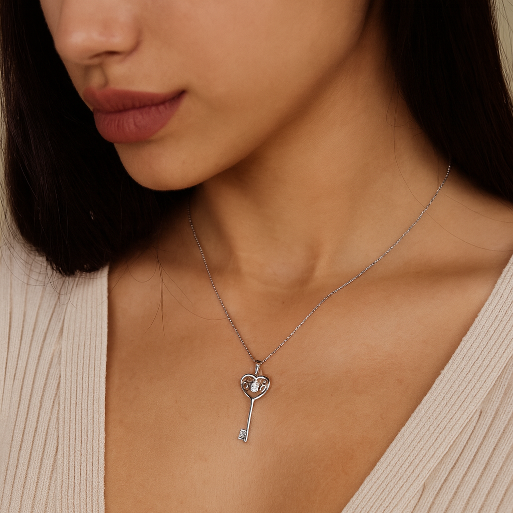 Sterling Silver Key MOM Pendant (Chain Included)