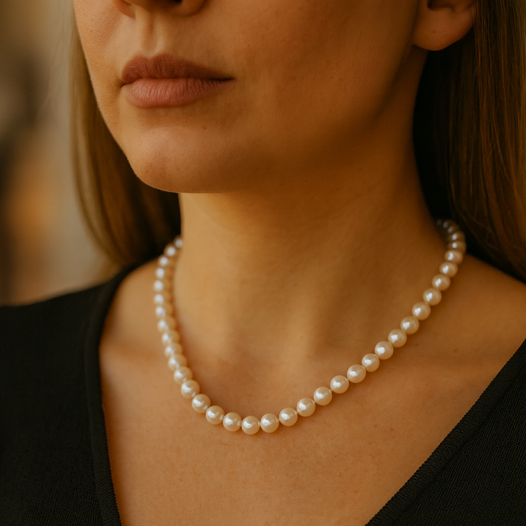 Elegant Silver 7 mm Pearl Necklace With Magnetic Clasp