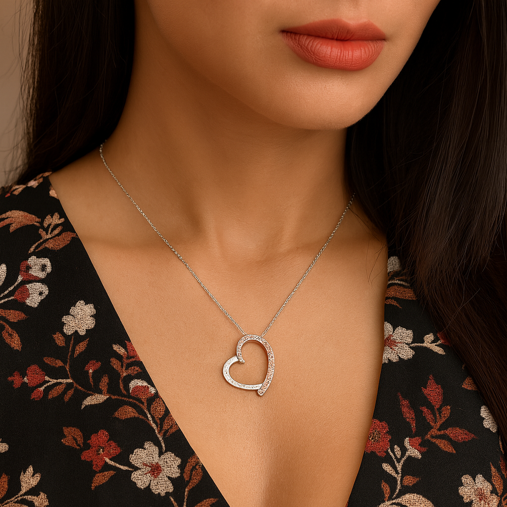 Golden Heart Sparkle Pendant with Cubic Zirconia and Chain