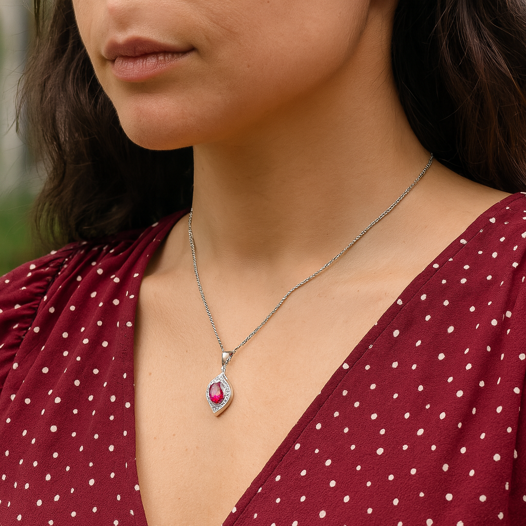 Marquise-Shaped White Gold Necklace With A Ruby