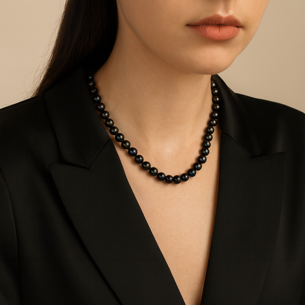 Midnight Pearl Necklace with Magnetic Clasp