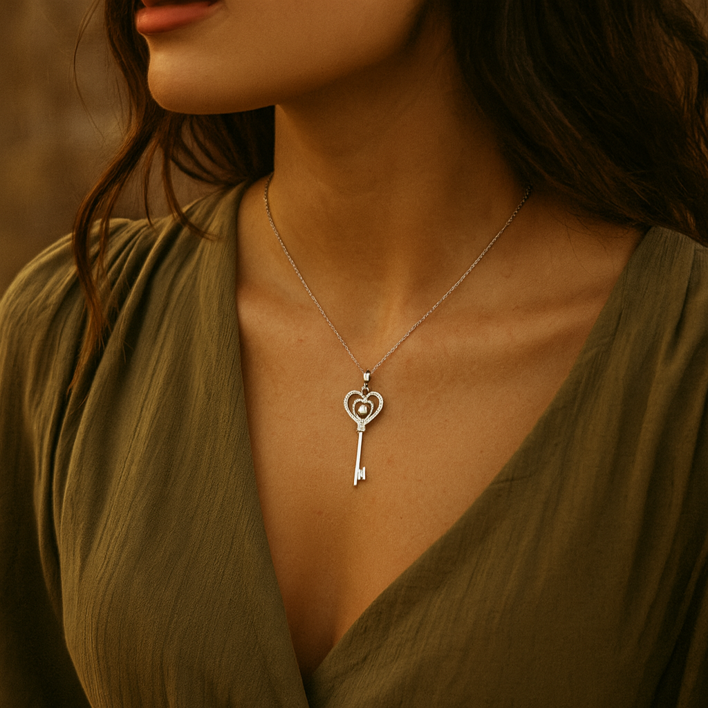 Pendentif en argent sterling avec diamant dansant et chaîne en zircone cubique
