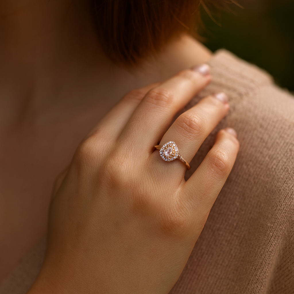 0.49 Carat Genuine Morganite and White Diamond 14K Rose Gold Ring