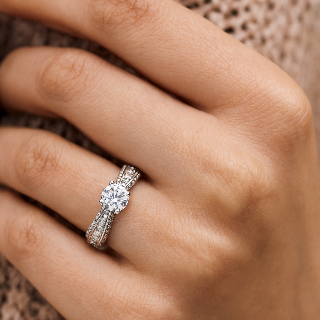 14KW Engagement Ring with CZ Centered Stone and 40 0.75ct diamonds
