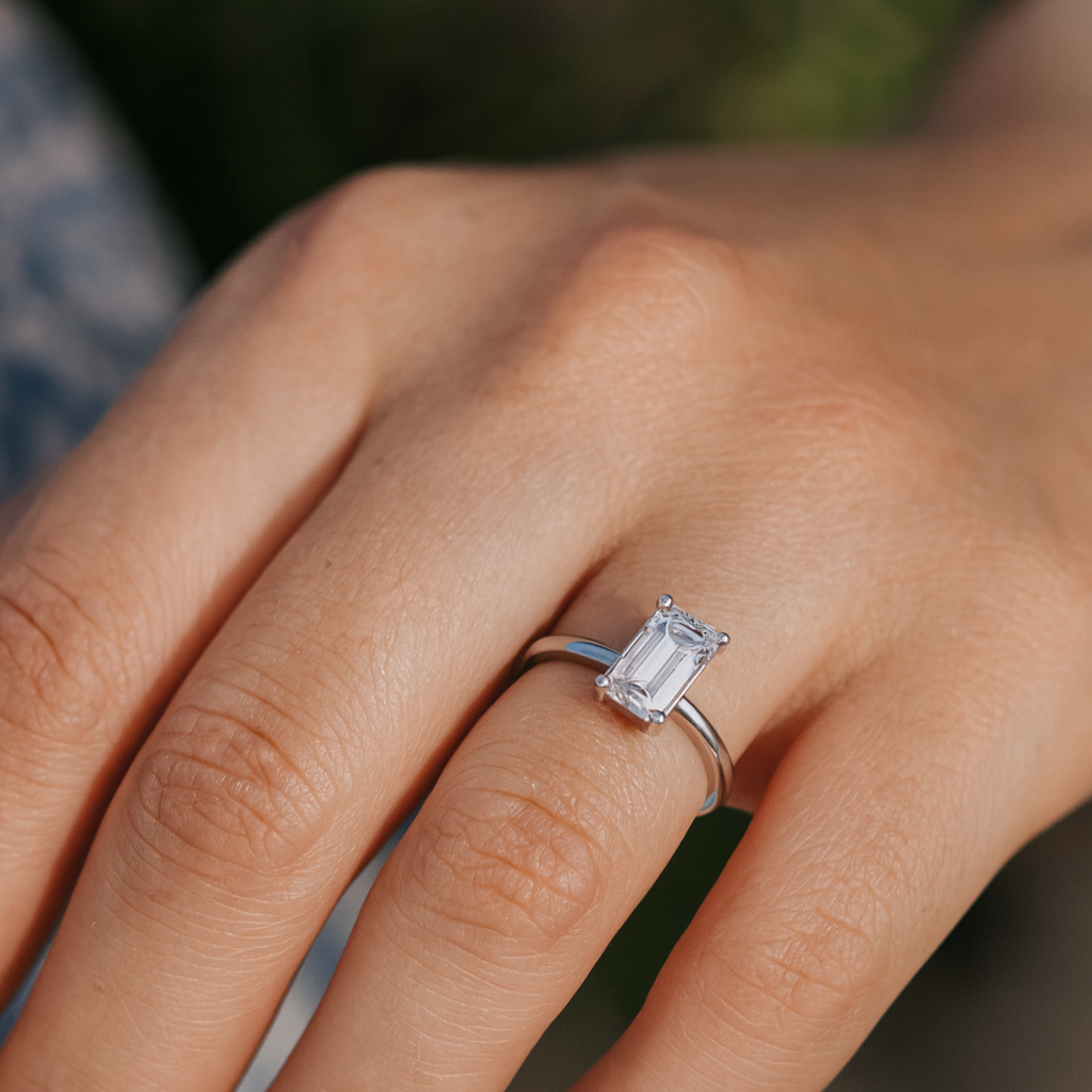 18kw Engagement Ring with 2ct VS1 F Lab Grown Diamond and 0.15ct Side Stones