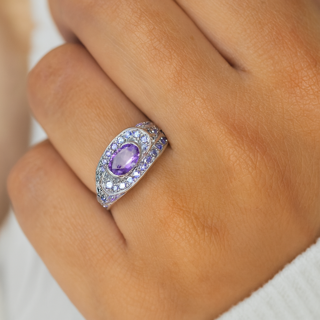Bague en argent sterling 925 avec améthyste et tanzanite véritables de 2,76 carats