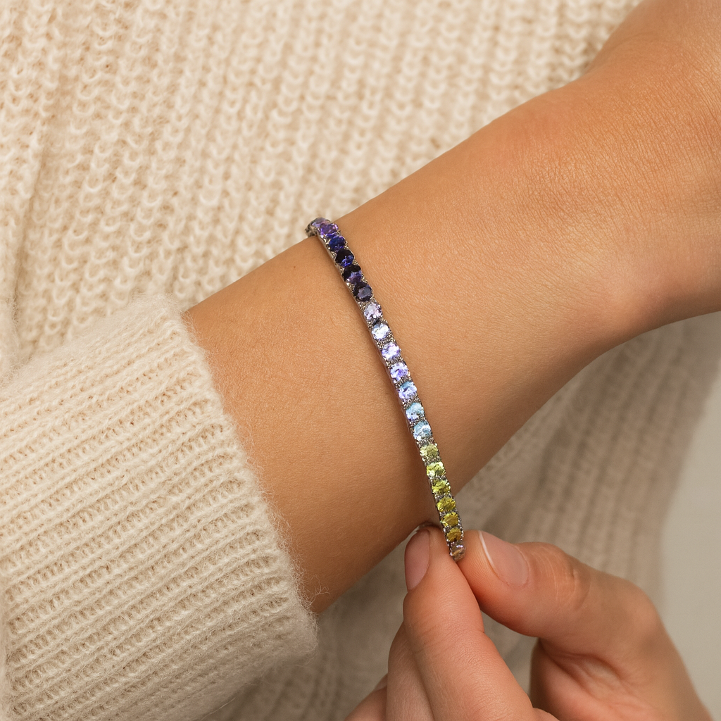 12.04 Carat Genuine Multi Stone .925 Sterling Silver Bracelet