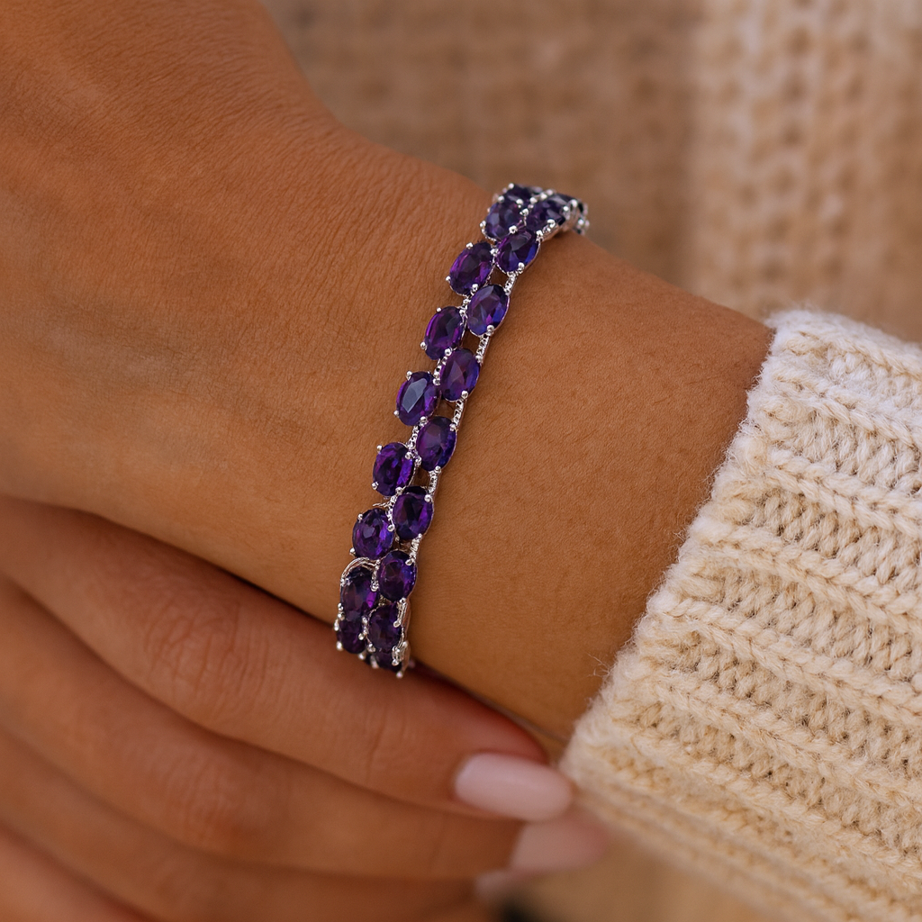 16.72 Carat Genuine Amethyst .925 Sterling Silver Bracelet