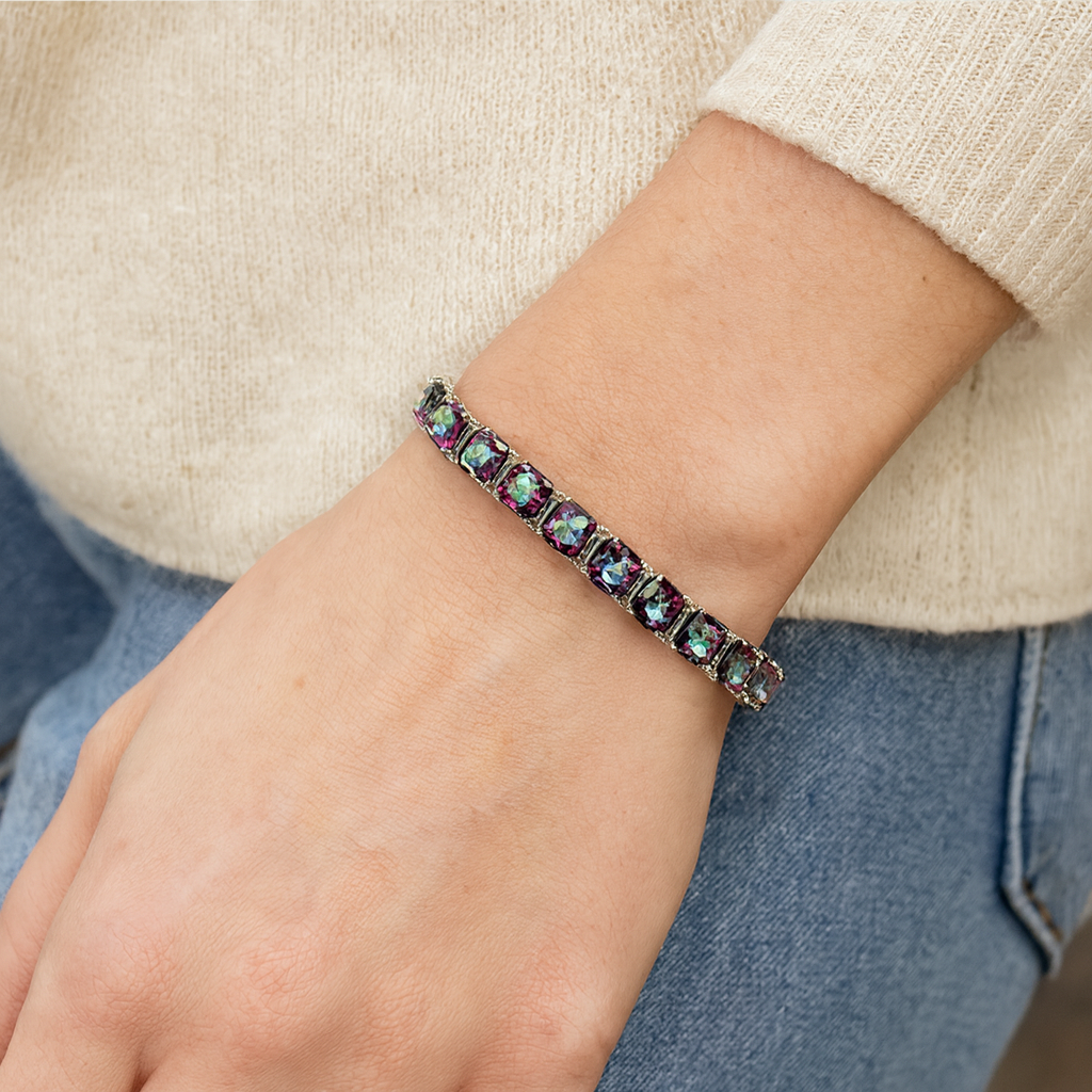 48.93 Carat Genuine Rainbow Quartz .925 Sterling Silver Bracelet