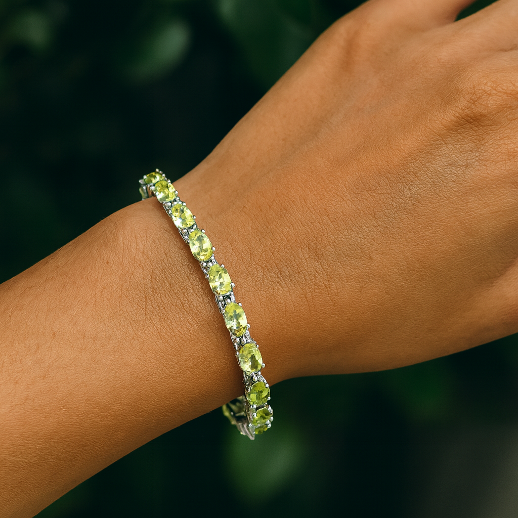 9.03 Carat Genuine Peridot .925 Sterling Silver Bracelet