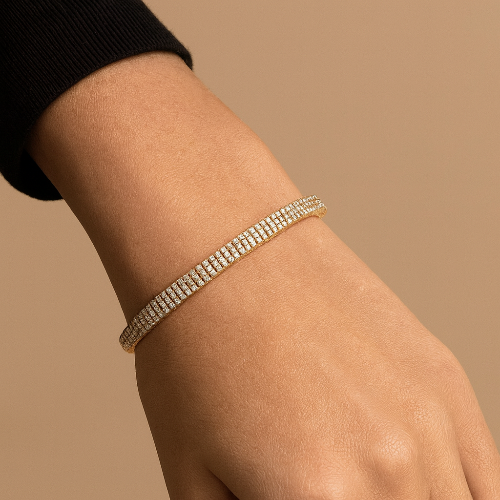 Bracelet tennis à trois rangs en or jaune 14 carats