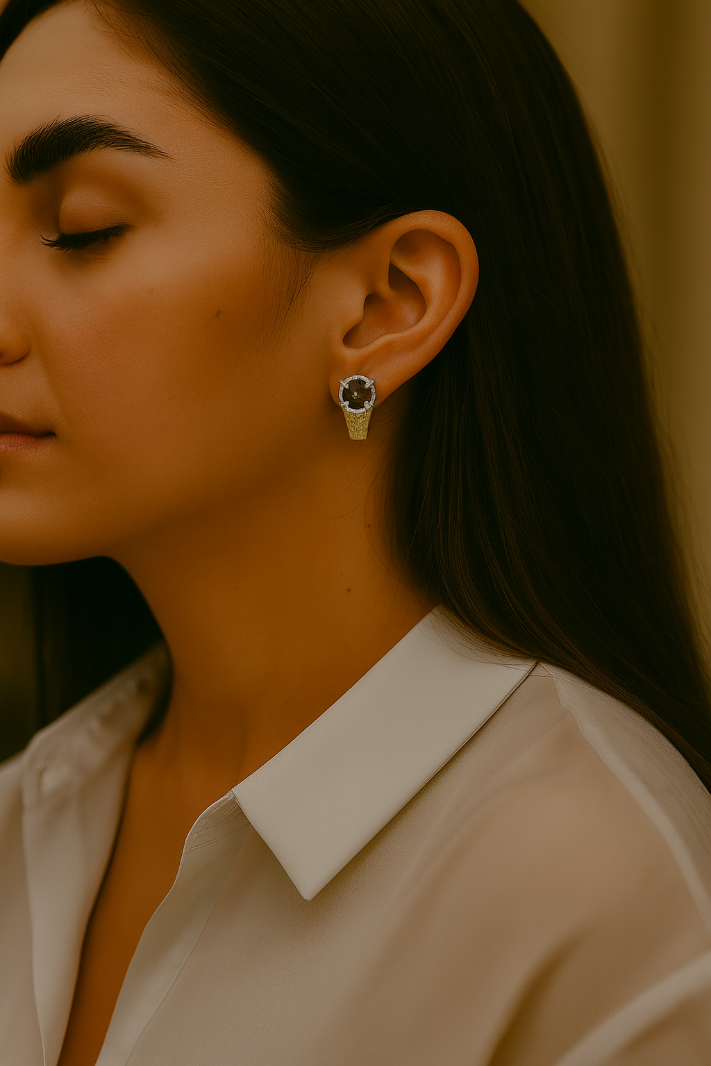 3.75 Carat Genuine Smoky Quartz, Yellow Diamond and White Diamond .925 Sterling Silver Earrings