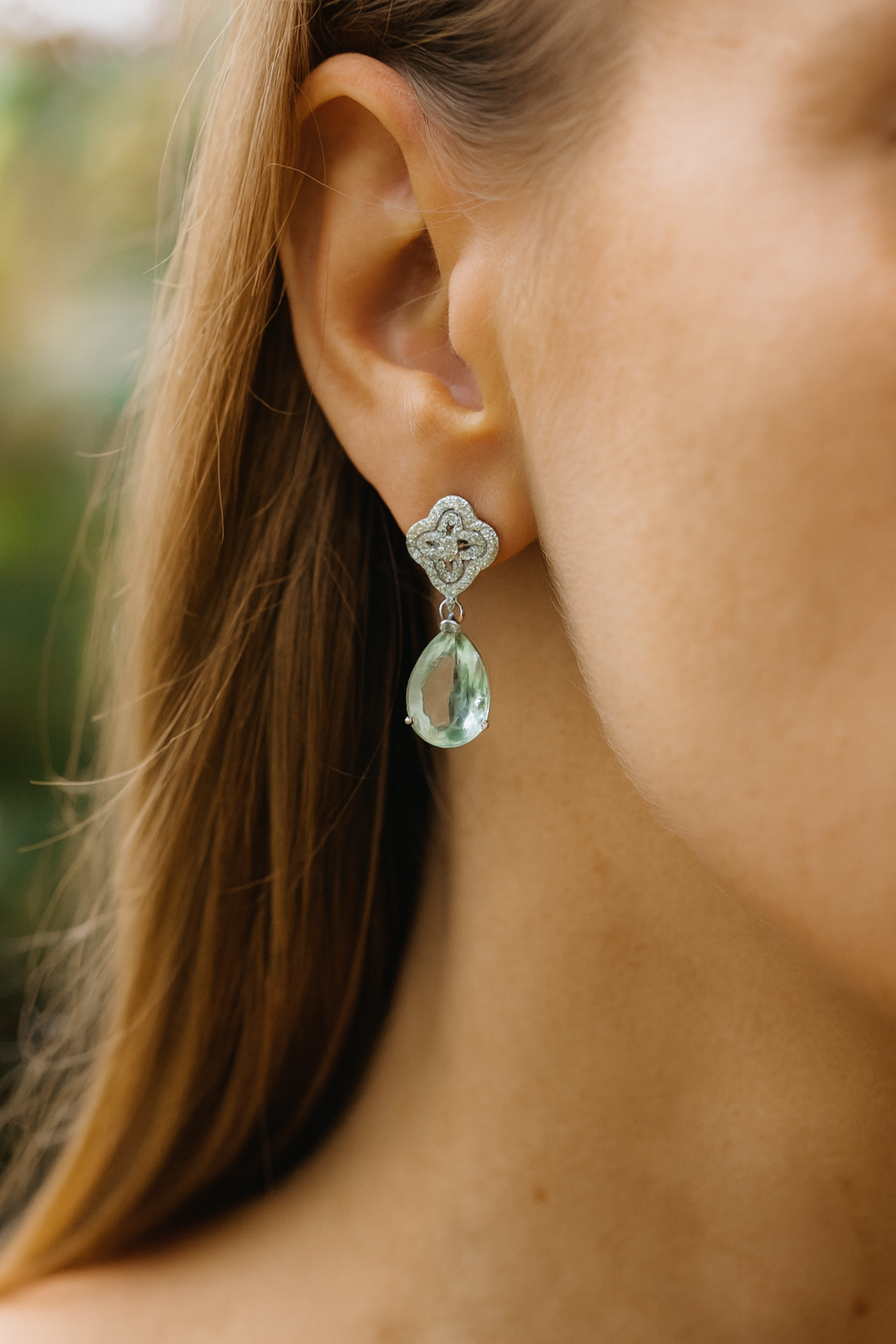 9.14 Carat Genuine Green Amethyst and White Topaz .925 Sterling Silver Earrings