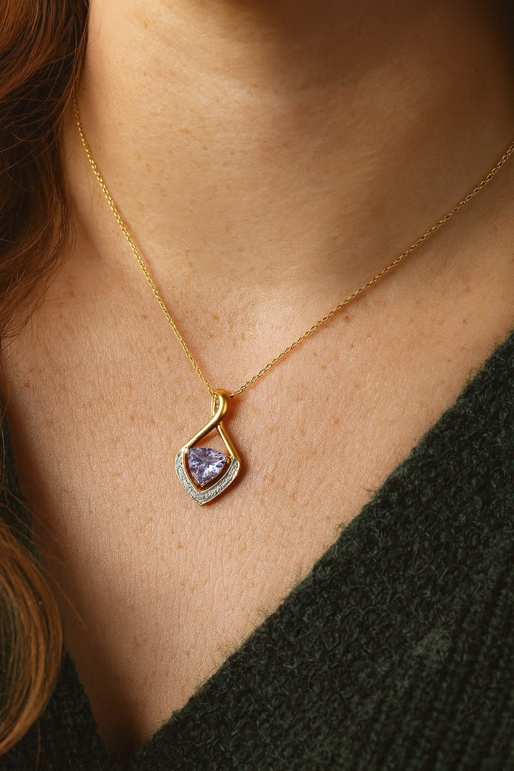0.96 Carat Genuine Tanzanite and White Topaz .925 Sterling Silver Pendant