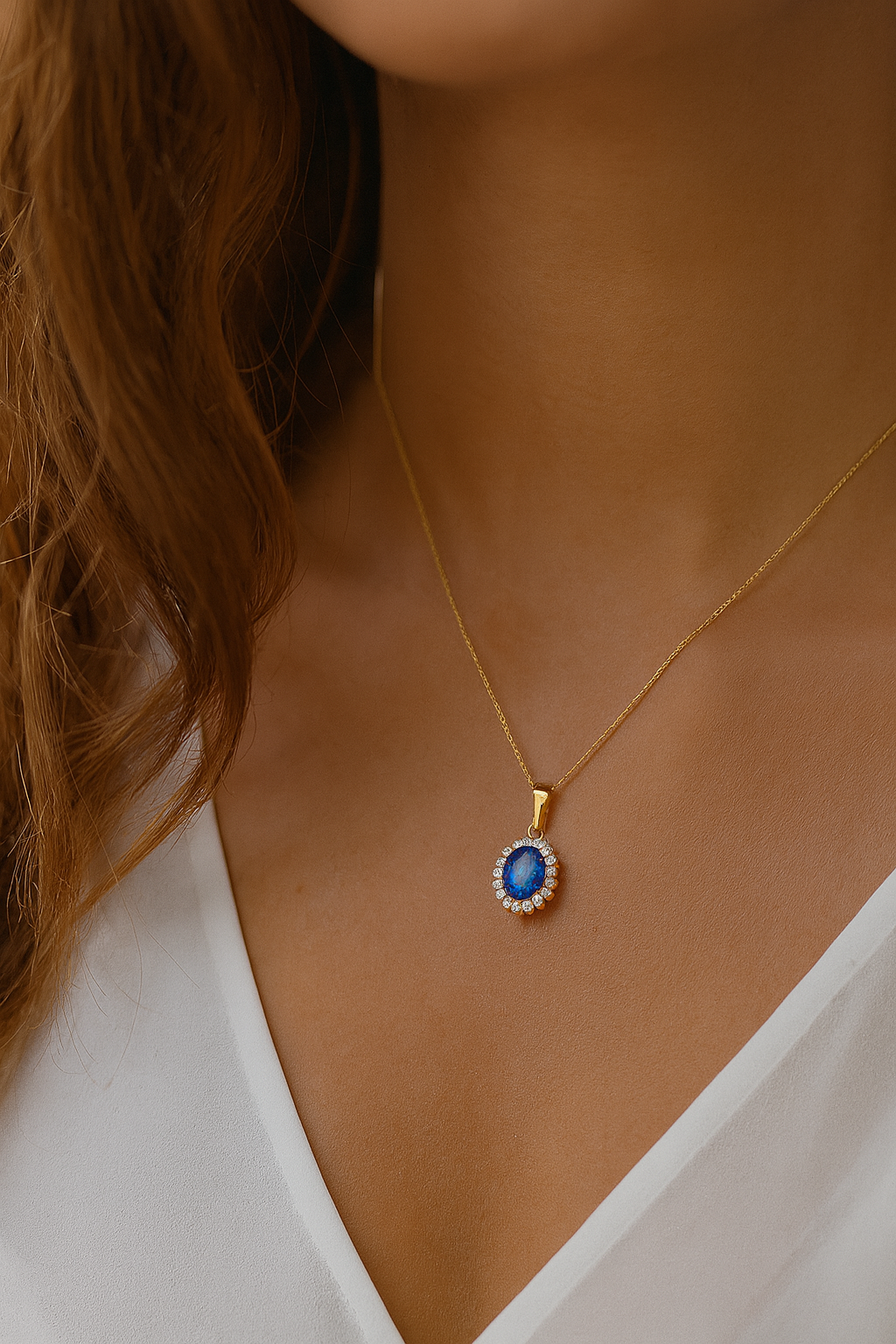 0.86 Carat Genuine Tanzanite and White Diamond 14K Yellow Gold Pendant