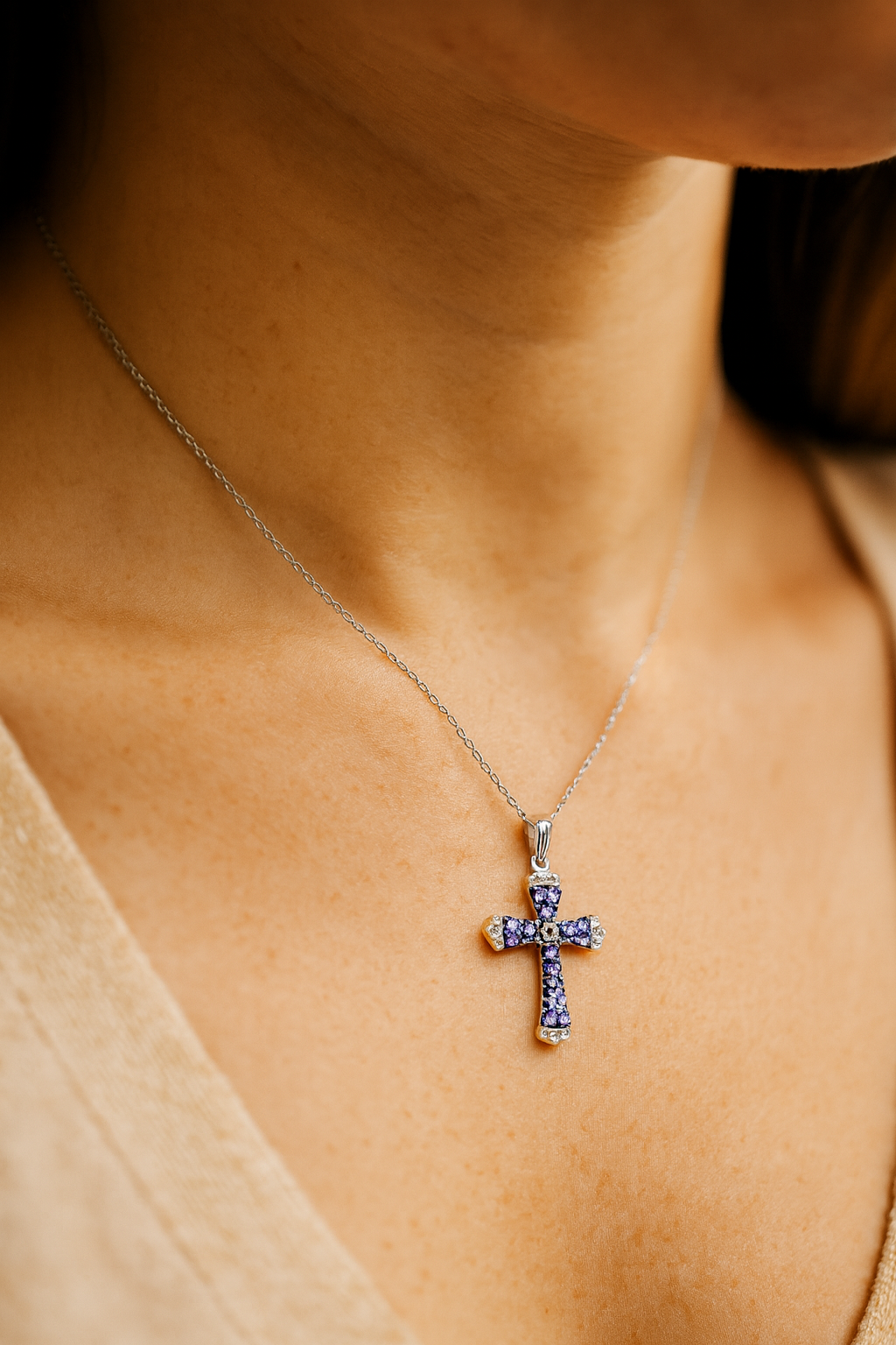 Pendentif en argent sterling 925 avec tanzanite véritable et zircon blanc de 1,84 carat