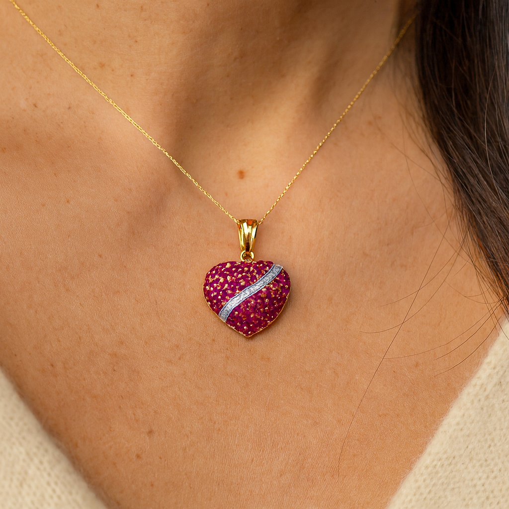 14K Yellow Gold Plated 4.67 Carat Genuine Ruby & White Topaz .925 Sterling Silver Pendant